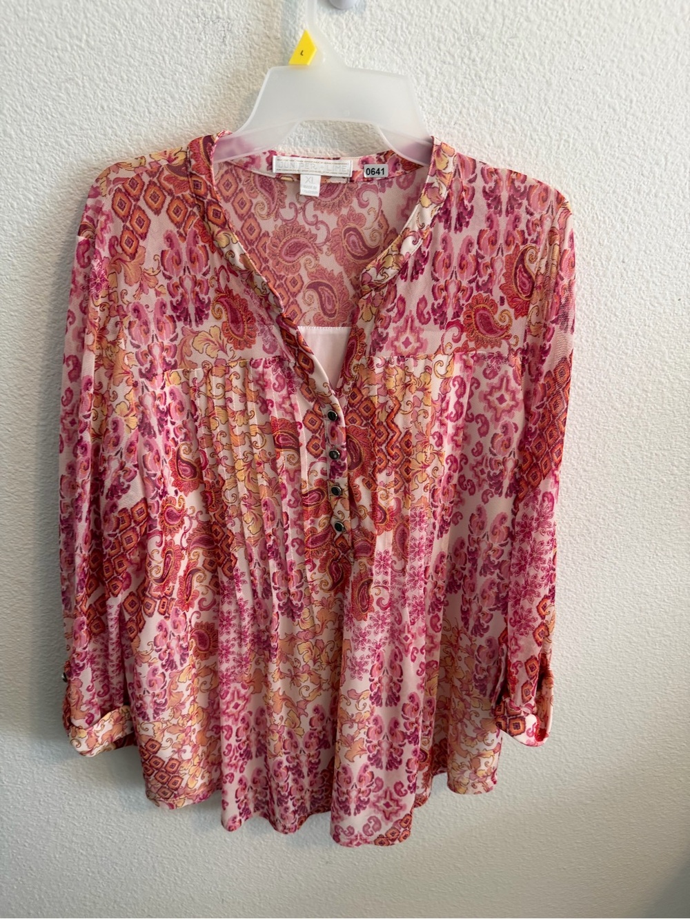 Women's Pink Paisley Button-Front Tunic Blouse